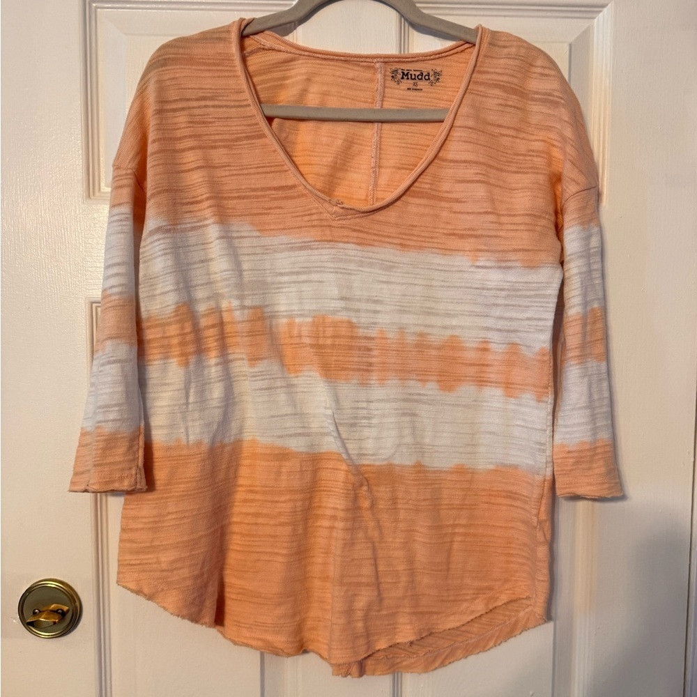 Mudd Peach and White Striped Long Sleeve Top